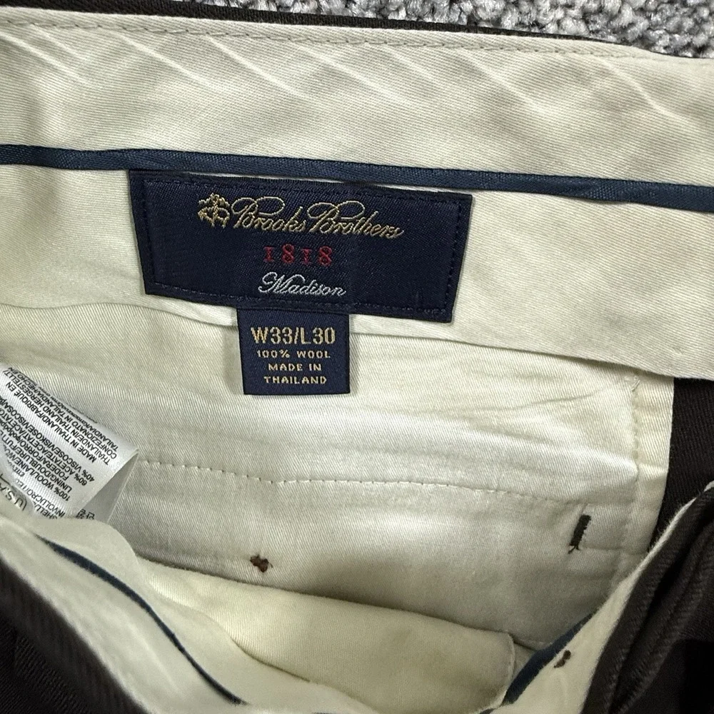 Brooks Brothers 1818 Madison Dress Pants Mens 33x30 Brown Wool Pleated Cuffed